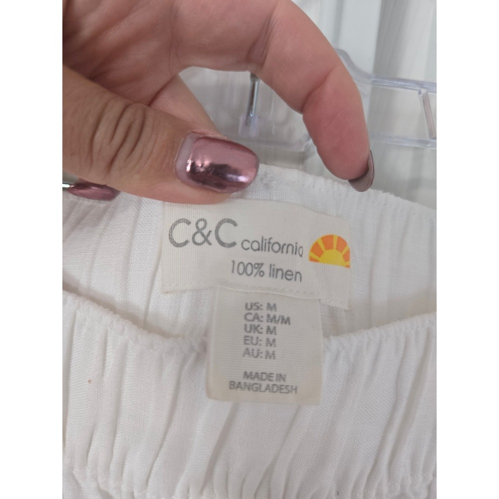C&C California Womens White 100% Linen Wide Leg Cargo Pants Size M Elastic Waist - Picture 4 of 6
